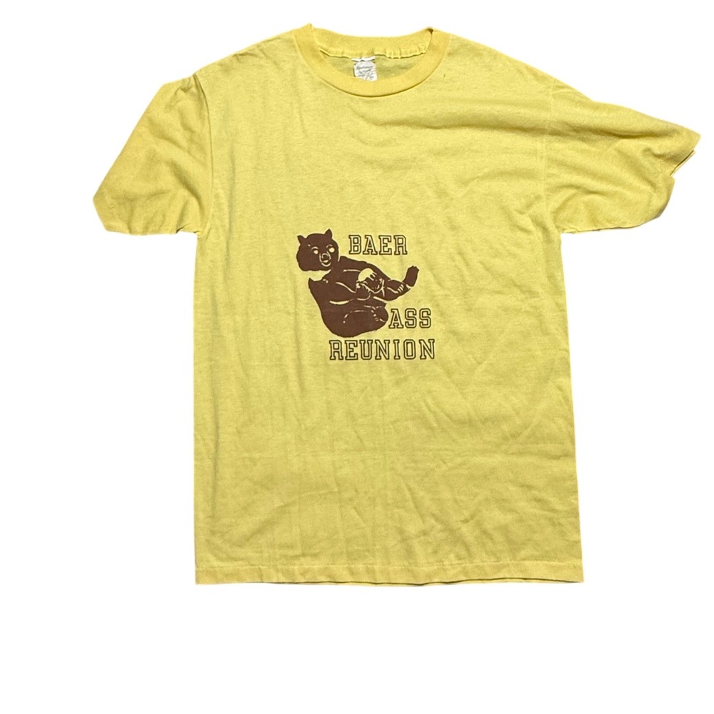 Vintage Baer Ass Reunion Graphic T-Shirt Yellow Large Retro Bear Fun Tee
